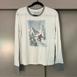 Abercrombie & Fitch White and Gray Long Sleeve Tee